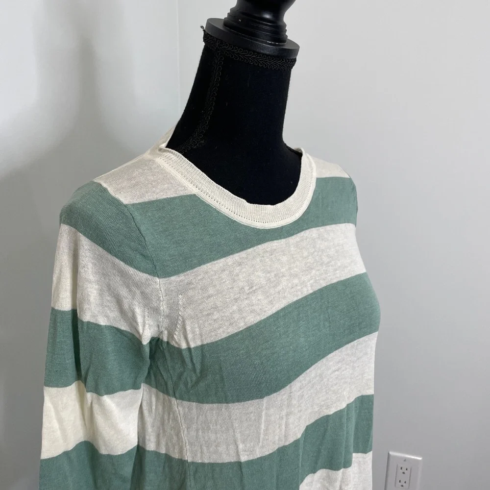J.Crew Green Beige Stripe 3/4 Sleeve Top